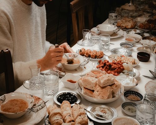 Family dining table with simple Pakistani home cooked food